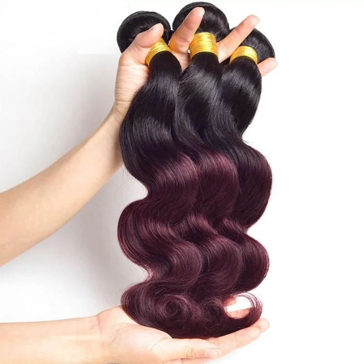 Ombre Dark Wine Color Hair Virgin Body Wave Hair Weave Bundles